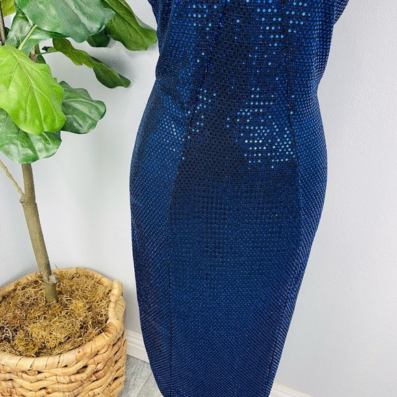 Enfocus Studio Blue Sequins Cocktail Mini Glitter Dress - Picture 3 of 6